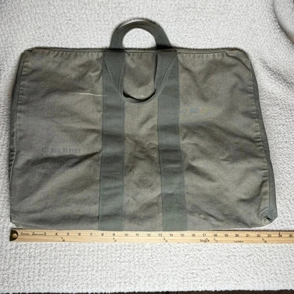 Vintage 1973 US Military Kit Bag Flyers Olive Drab Canvas Duffel 1970s Surplus